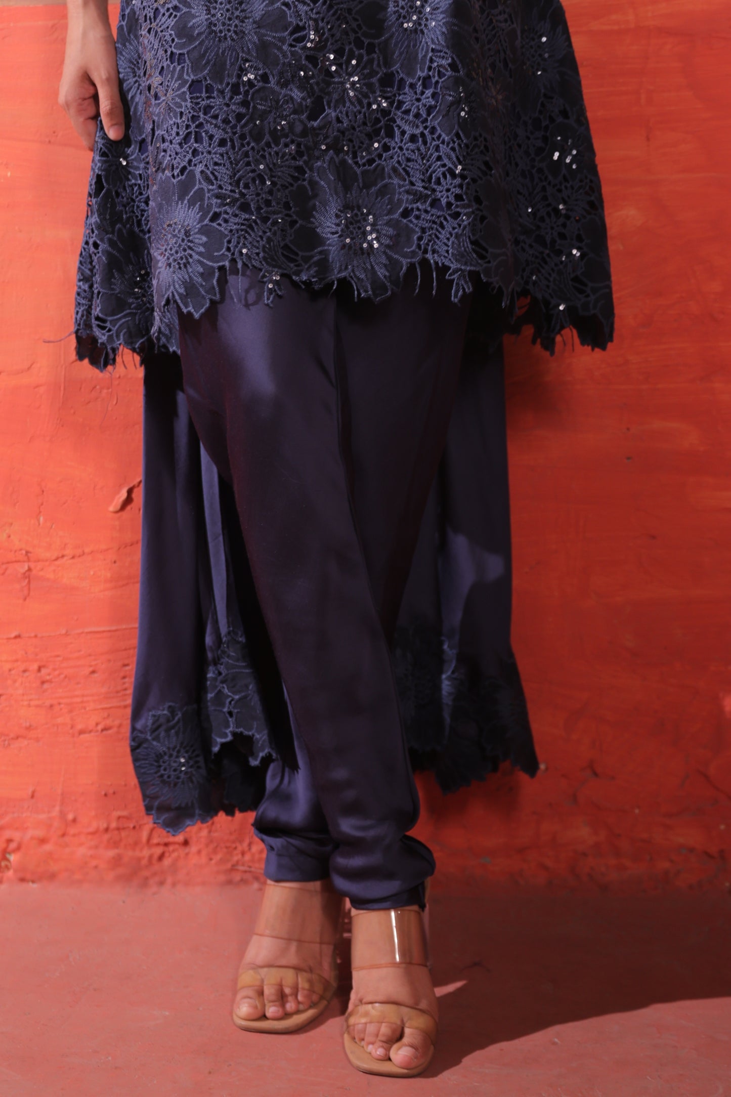 Blue Embroider Suit with Cut Work