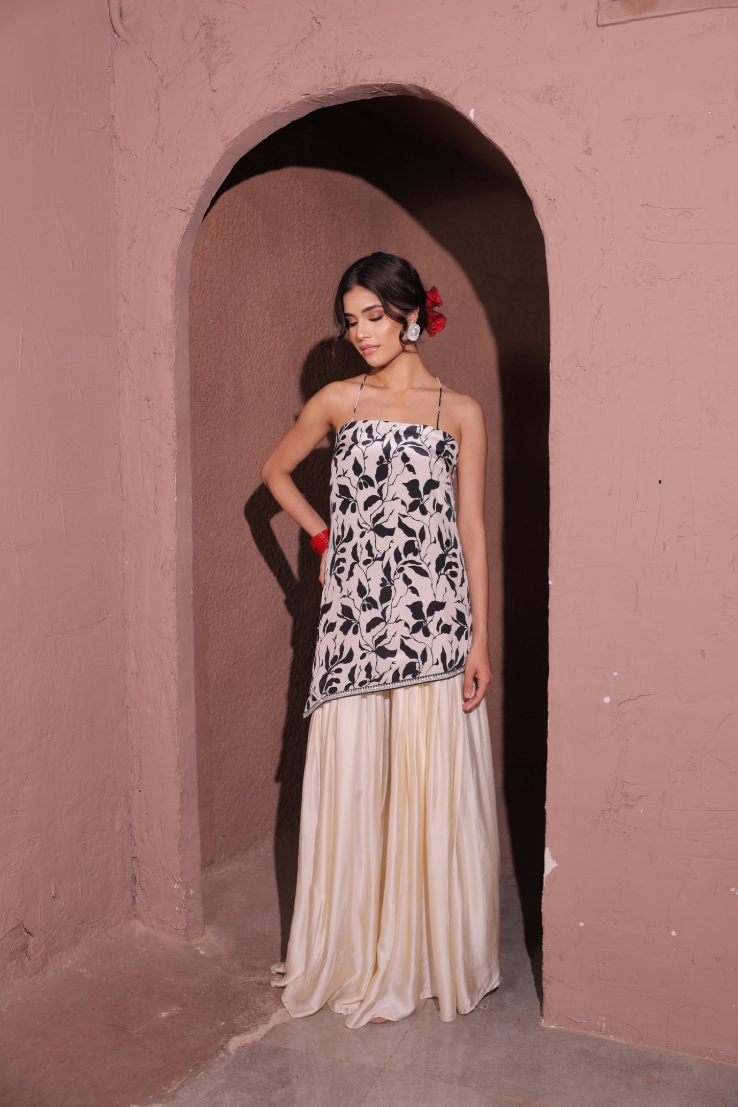 Black and White Halter Neck Suit