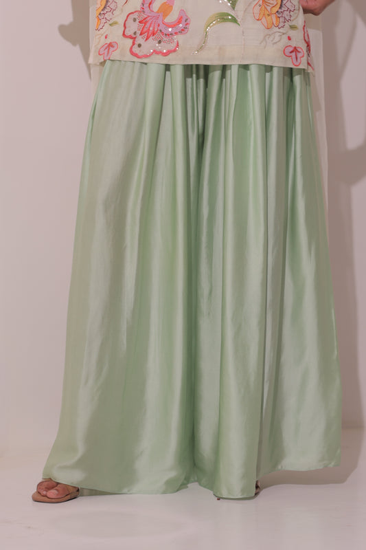 White and green floral suit