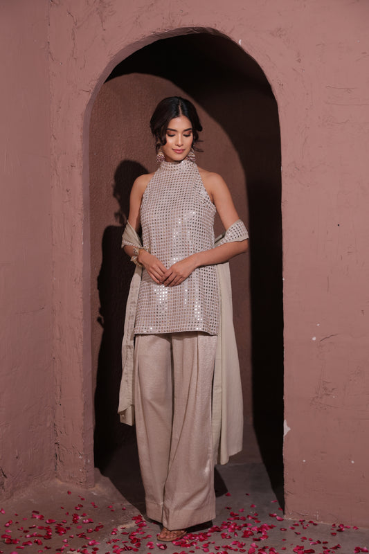 Silver Mirror Work Kurta Set